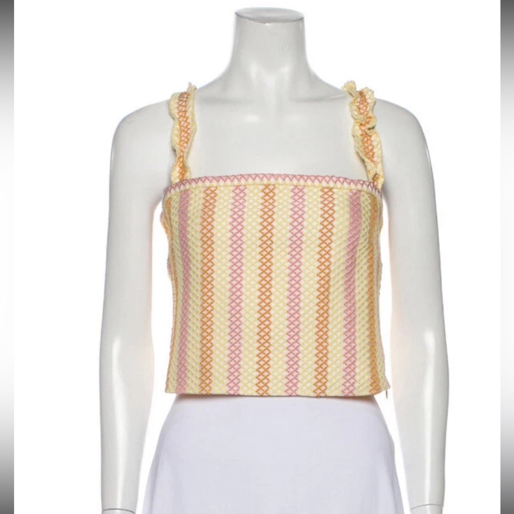 Luisa Beccaria Women Top Size 44  Yellow Bretelle Jacquard Crop Top
